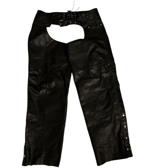 American Top Black Leather Zipper Adjustable Belt Motorcycle Chaps Plus Size 3X - Picture 1 of 9